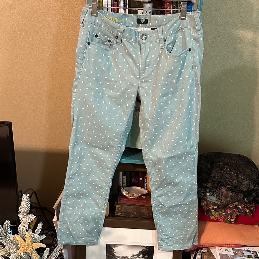 J. Crew Seafoam Polka Dot Matchstick Jeans